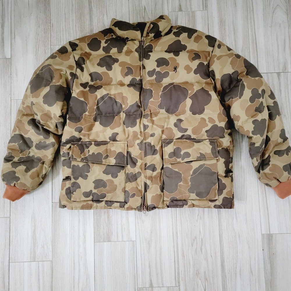Browning Brown Camo Zip Men XL 2 Pocket Puffer Quilted Jacket Green
